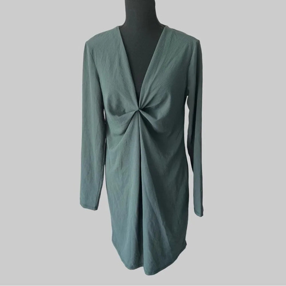 Zara Green V Neck Long Sleeve Shift Dress - Picture 1 of 15